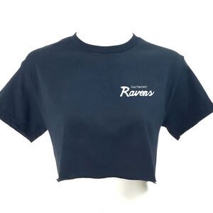 BALTIMORE RAVENS Double Script Retro Logo BLACK "Cropped" Crop Top Football Tee